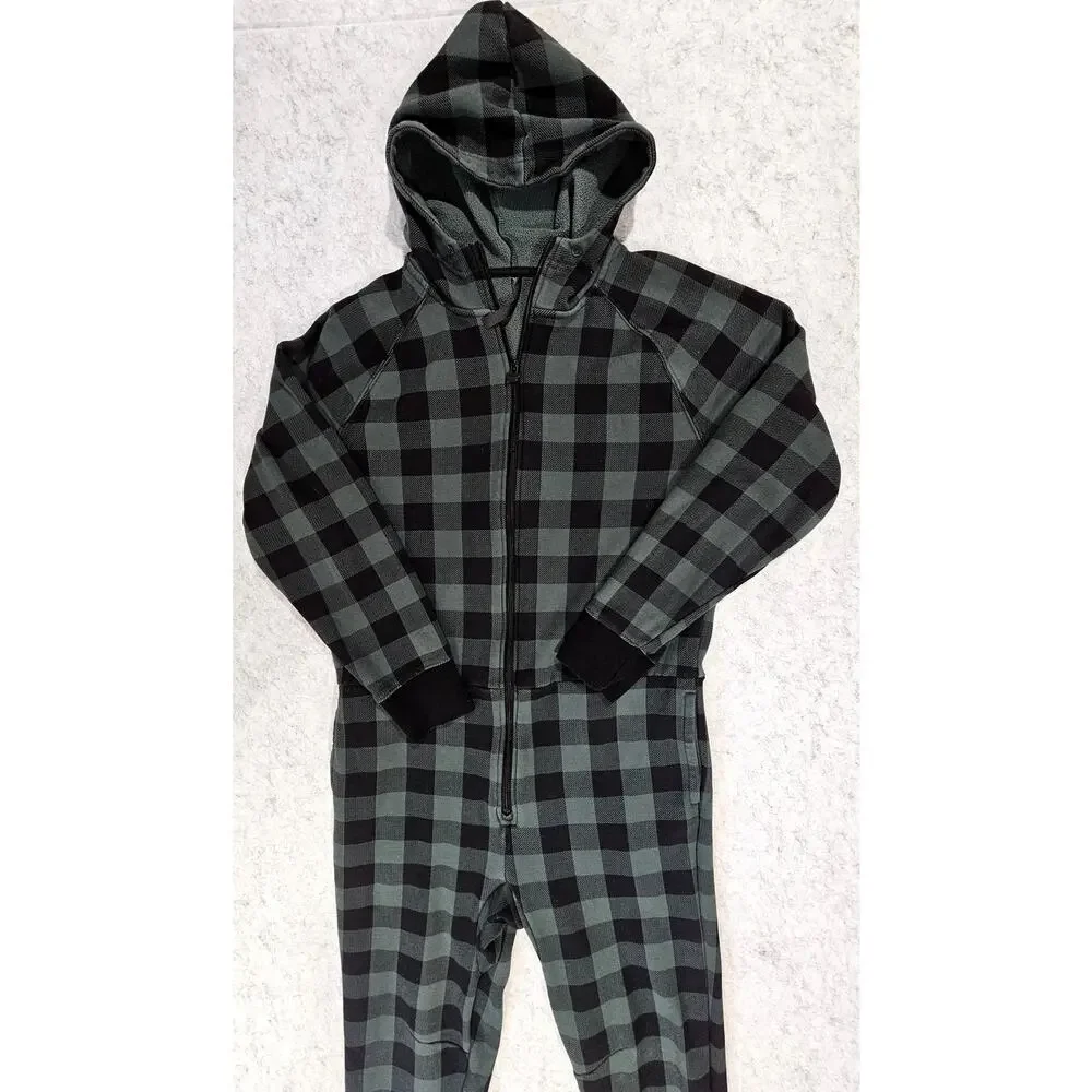 Fabletics Fleece Hooded Onesie One Piece Pajama, Green Black Womens Sz M